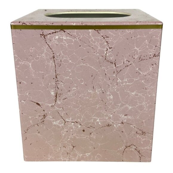 Dawson Tissue Box Cover Pink Gold Marbleized Plastic Lightweight Vtg 80s Taiwan - Picture 3 of 7